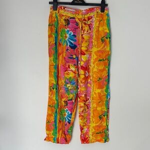 Jams World Vibrant Floral Pants - Orange, Pink, Blue, Yellow M